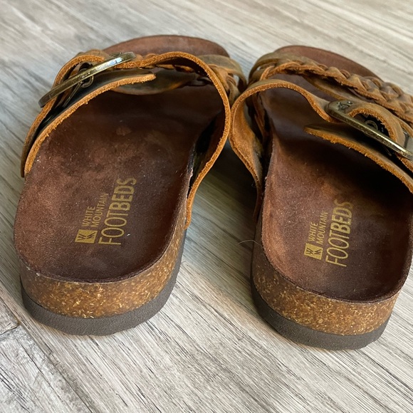 White Mountain Brown Leather Sandals Braided Straps Large Brass Buckle SZ 6 - Picture 7 of 14
